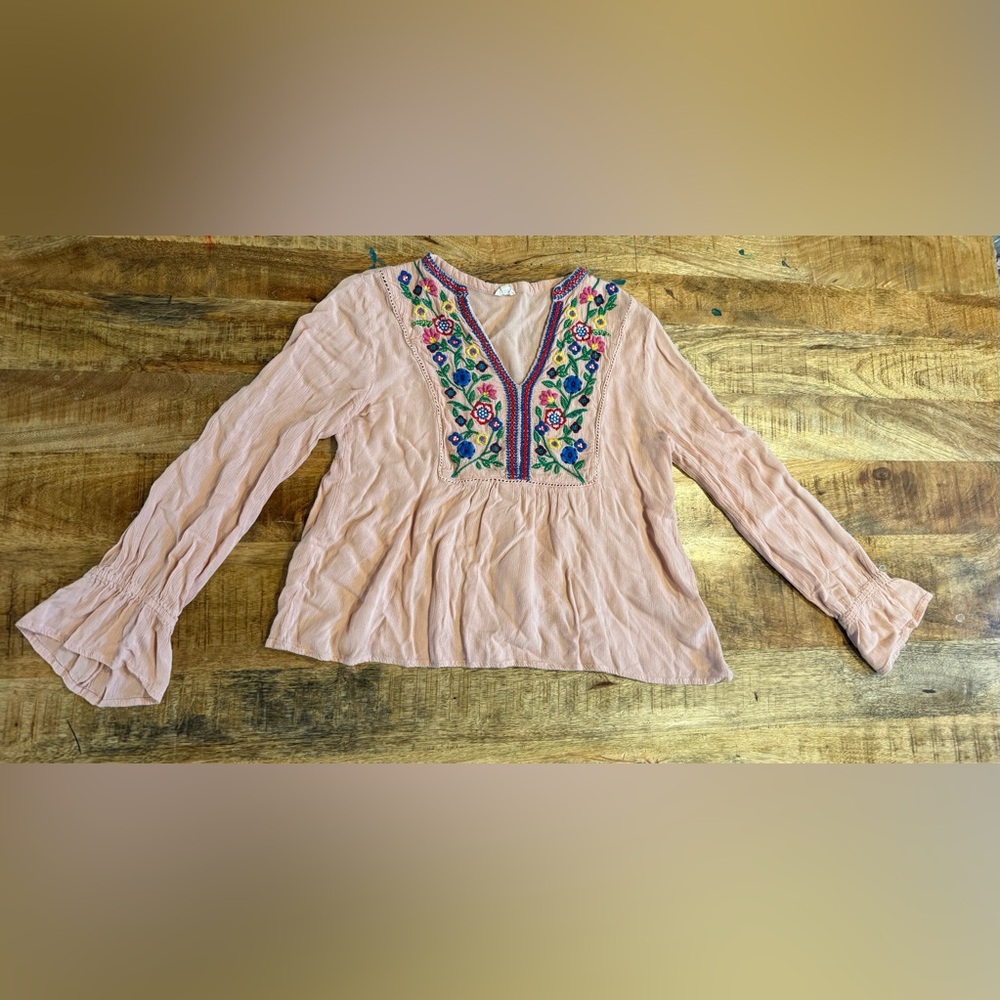 En Crème Pink Embroidered Boho Top Size Small - Picture 3 of 8